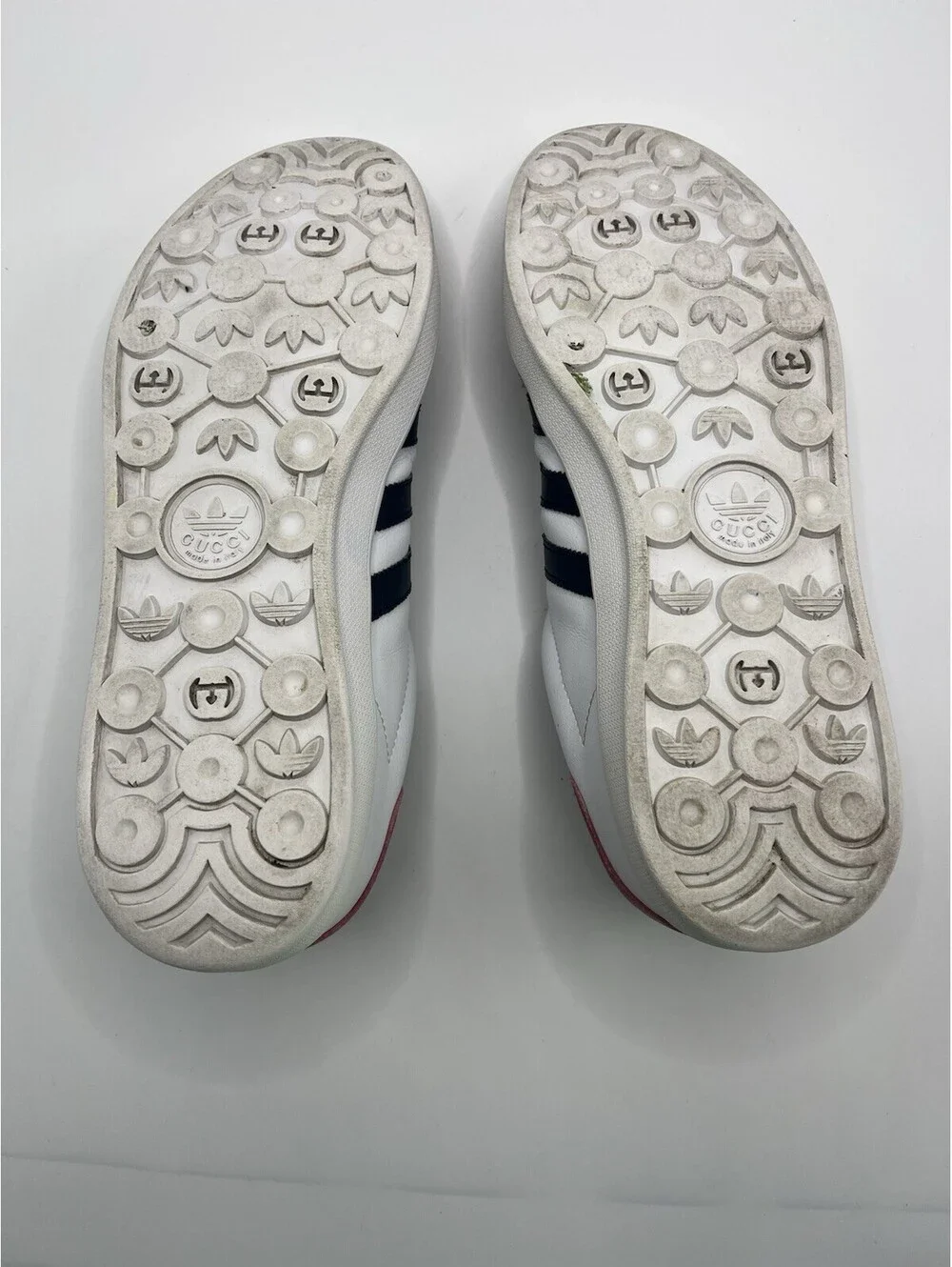Gucci x Adidas Gazelle Mens 11 White Leather Suede Navy Red Sneakers Authentic